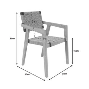 Πολυθρόνα Salama pakoworld σκελετός teak ξύλο σε φυσική απόχρωση και κρεμ-μαύρο σχοινί 57x60x85εκ-333-000005