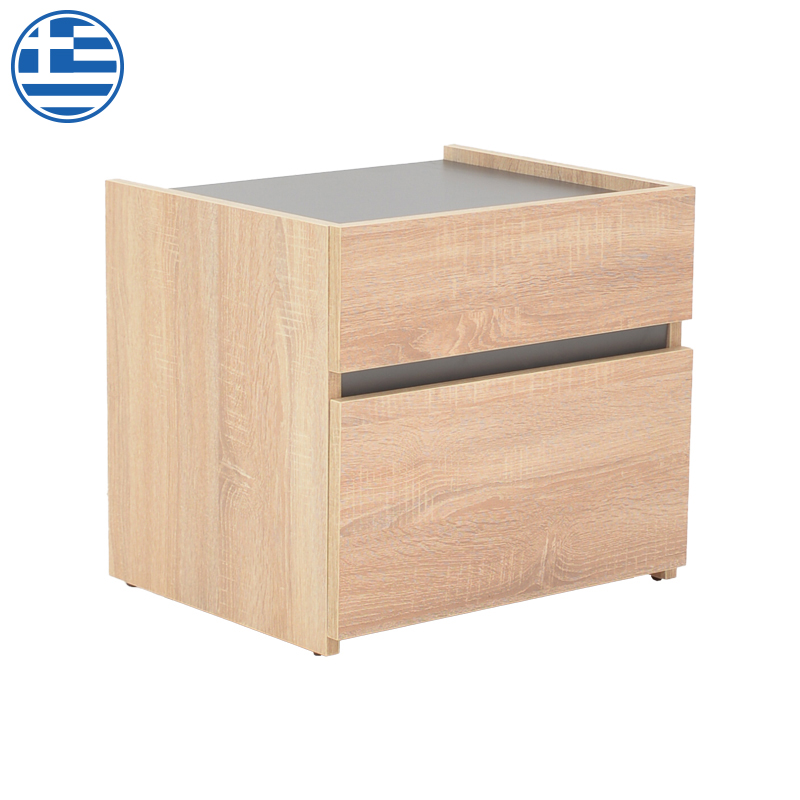 Κομοδίνο Comcie pakoworld σε φυσικό με γκρι απόχρωση 50x42x45.5εκ-362-000001