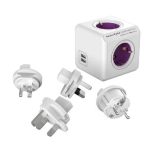 Allocacoc® PowerCube |ReWirable| Πολύπριζο 4 θέσεων & 4x plugs + USB Μωβ - 1700/DERUPC