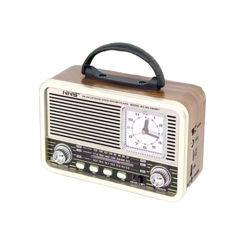 Επαναφορτιζόμενο ραδιόφωνο Retro με ρολόι - NS8898BT - 888988 - Silver