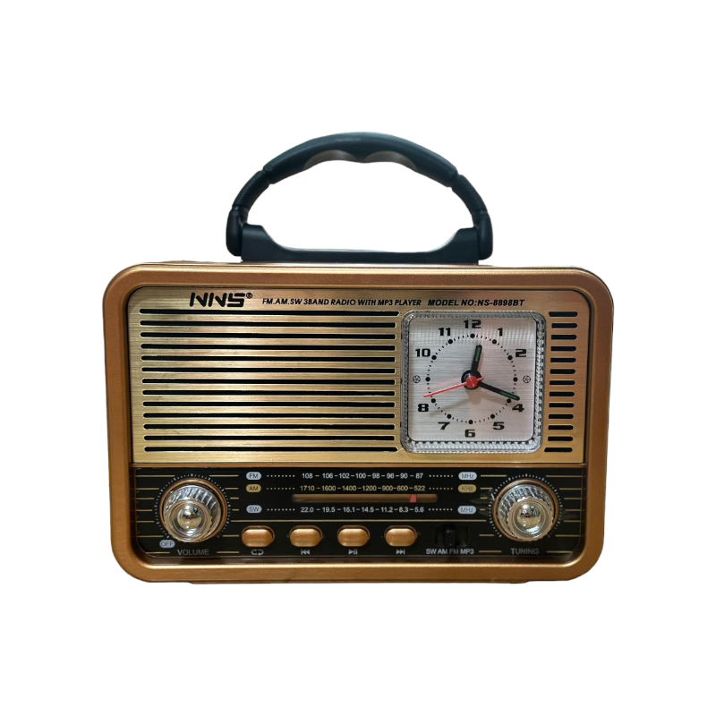 Επαναφορτιζόμενο ραδιόφωνο Retro με ρολόι - NS8898BT - 888988 - Gold