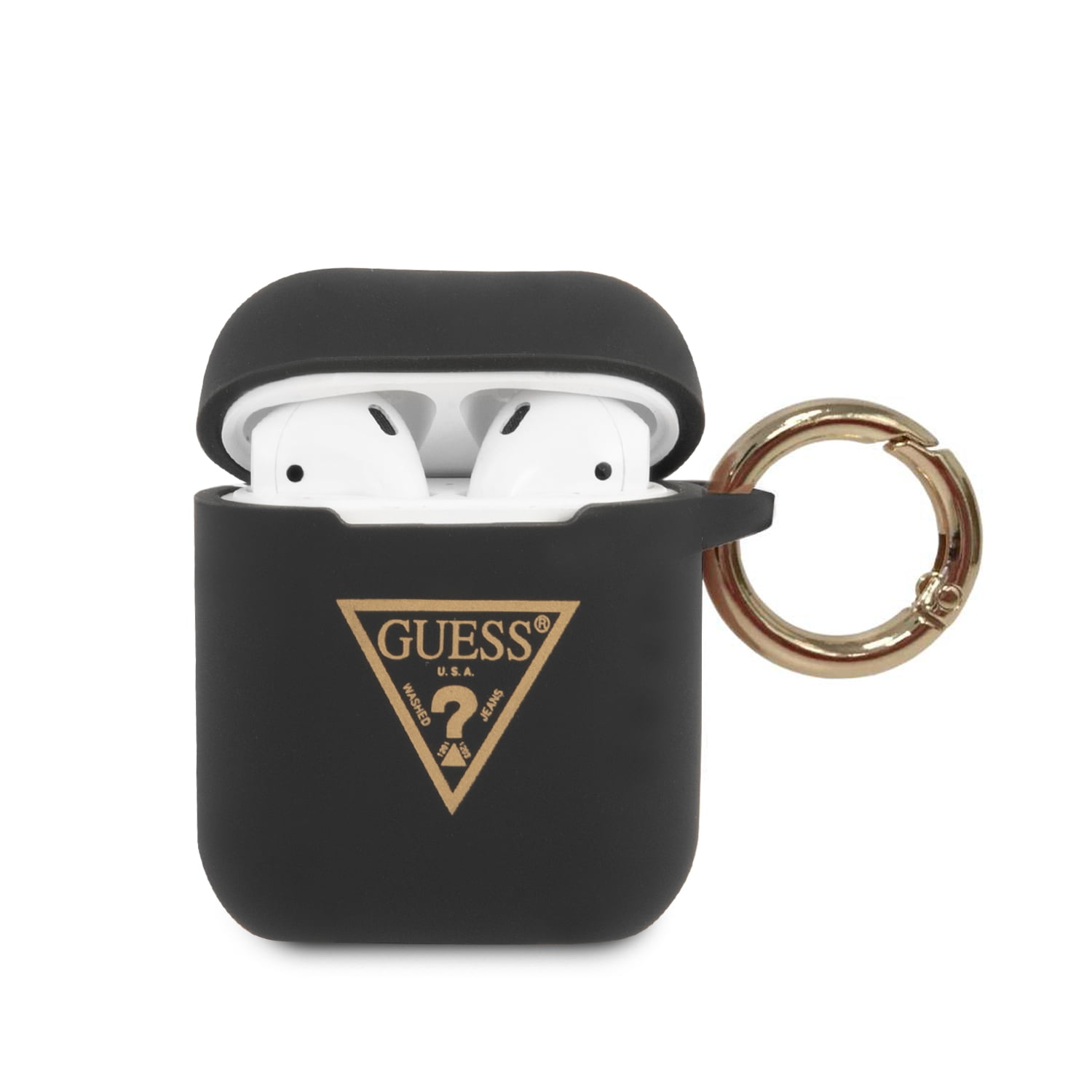 Guess Triangle Logo Silicone Case Θήκη προστασίας από σιλικόνη για Apple Airpods 1/2 (Black)