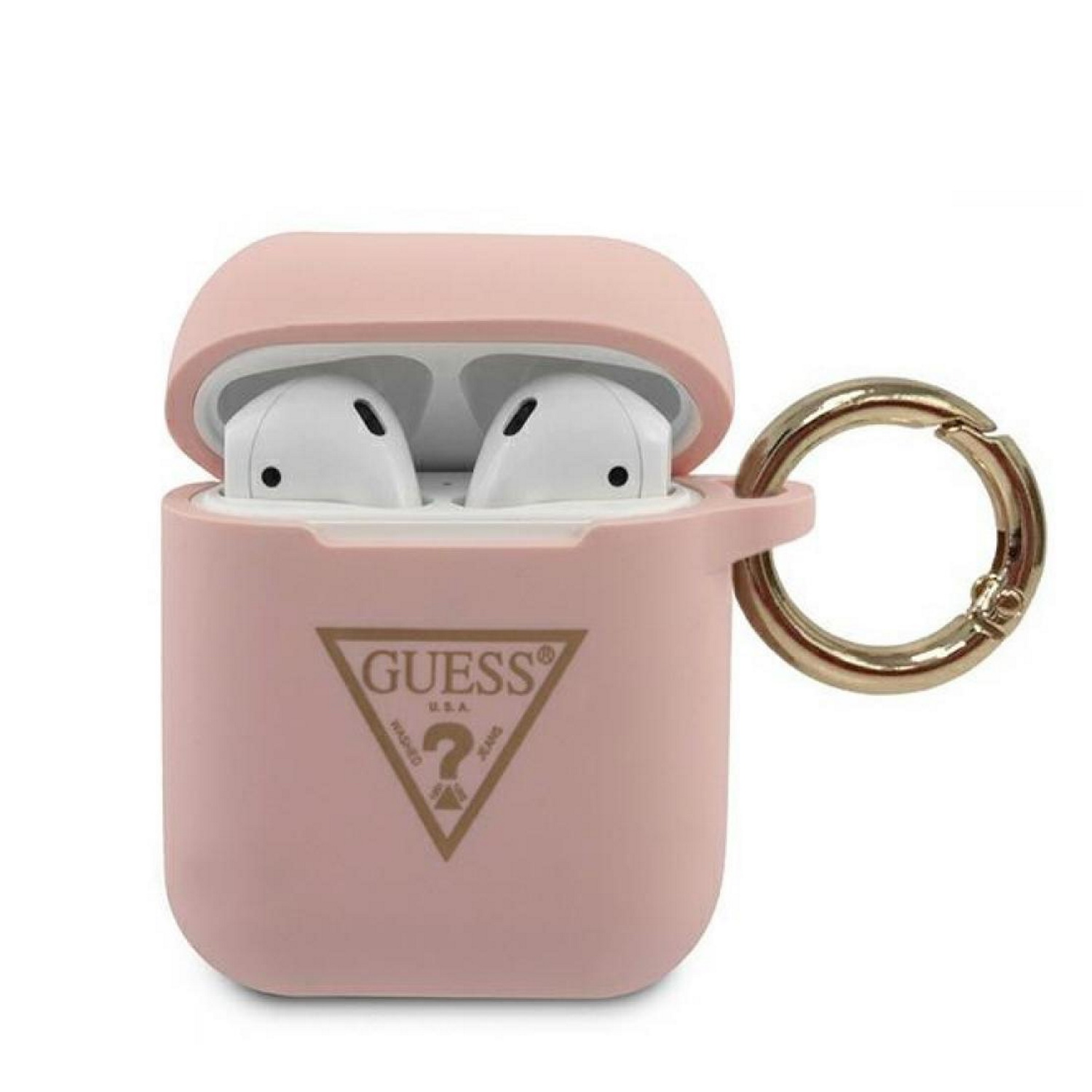 Guess Triangle Logo Silicone Case Θήκη προστασίας από σιλικόνη για Apple Airpods 1/2 (Pink)