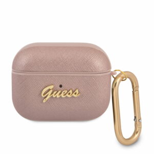 Guess Saffiano Script Metal Logo Collection Θήκη προστασίας από δερματίνη για Apple Airpods Pro (Ροζ)