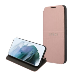 Guess “Saffiano Stripes Wallet Case Collection” Θήκη προστασίας από δερματίνη τύπου folio – Samsung Galaxy S22 Plus (Ροζ)