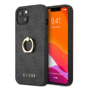 Guess "4G Logo Ring Collection" Hard Case PU Leather Θήκη προστασίας από δερματίνη – iPhone 13 (Γκρι)