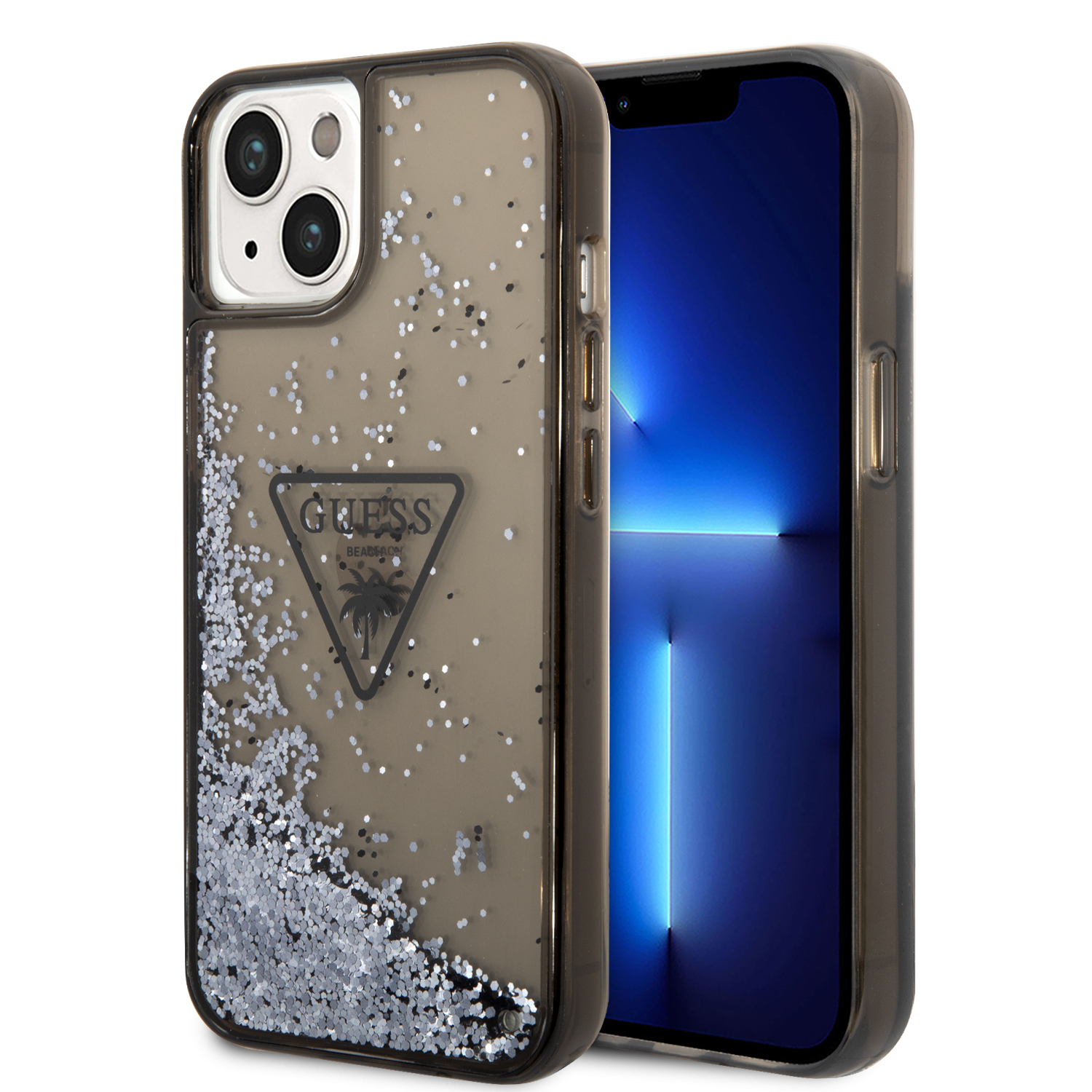 Guess “Metallic Triangle Glitter Logo Collection” Θήκη προστασίας από σιλικόνη – iPhone 14 Plus (Black – GUHCP14MLFCTPK)