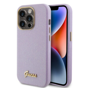 Guess Glitter Full Wrapped Glossy Case with Vintage Script Logo Θήκη προστασίας από σιλικόνη – iPhone 15 Pro (Glitter Lilac –  GUHCP15LPGMCSL)