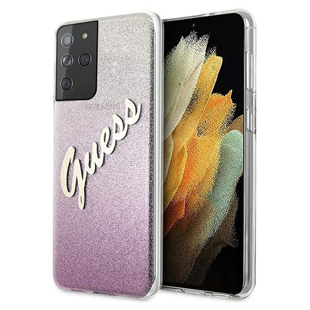 Guess Glitter Gradient Script Logo Θήκη προστασίας από σιλικόνη – Samsung Galaxy S21 Ultra (Pink/Glitter)