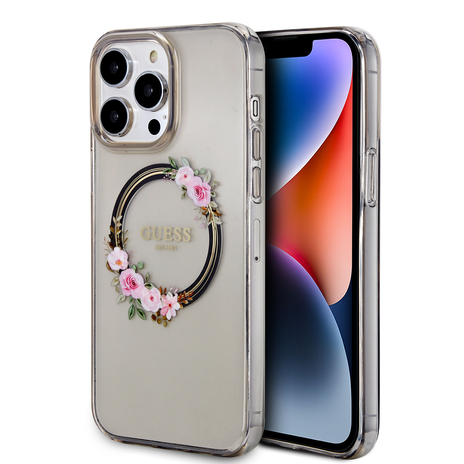 Guess “Flowers Wreath Collection” MagSafe Hard Case Θήκη προστασίας από σκληρό πλαστικό – iPhone 14 Pro (Μαύρο – GUHMP14XHFWFCK)