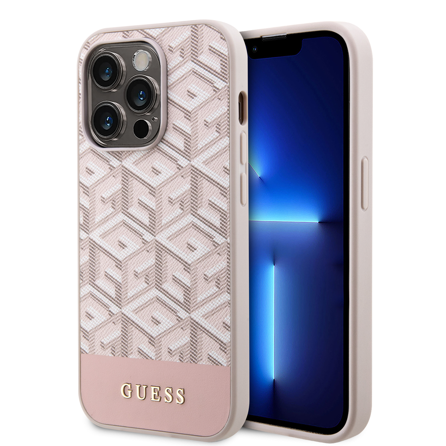 Guess “Gcube Stripes Collection” MagSafe PU Leather Case Θήκη προστασίας από δερματίνη – iPhone 14 Pro Max (Ροζ – GUHMP14XHGCFSEP)