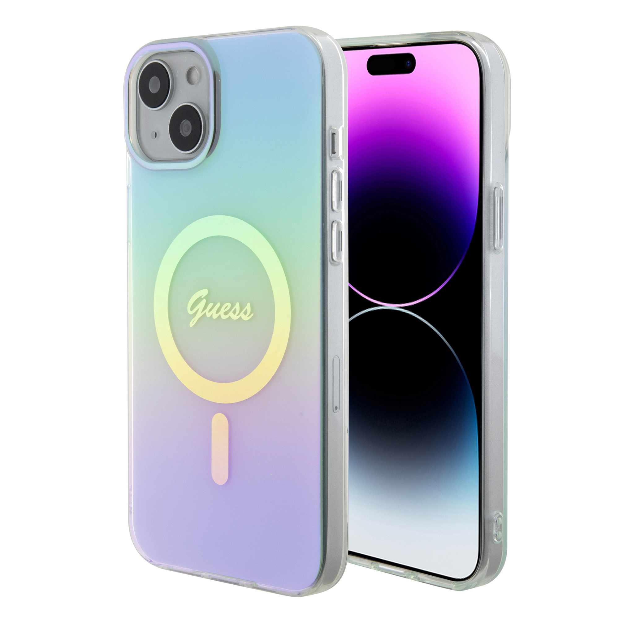 Guess Iridescent Magsafe Case Πολύχρωμη θήκη προστασίας από σκληρό πλαστικό – iPhone 15 Plus (Rainbow Purple – GUHMP15MHITSQ)