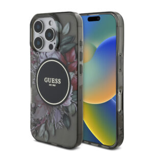 Guess Magsafe “Flowers with Pearl Strap” Hard Case Θήκη προστασίας από σκληρό πλαστικό – iPhone 16 Pro (Μαύρο – GUHMP16LHFWBRCESK)