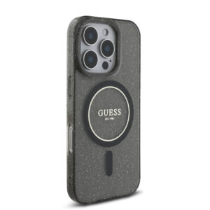 Guess Magsafe “Glitter with Pearl Strap” Hard Case Θήκη προστασίας από σκληρό πλαστικό – iPhone 16 Pro (Μαύρο – GUHMP16LHGCRELSK)