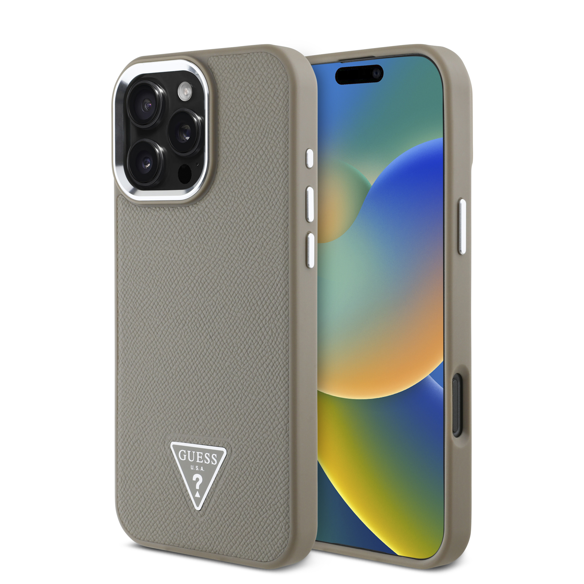 Guess Magsafe “Triangle Logo” Grained PU Case Θήκη προστασίας από δερματίνη – iPhone 16 Pro (Καφέ – GUHMP16LPGTSPSW)