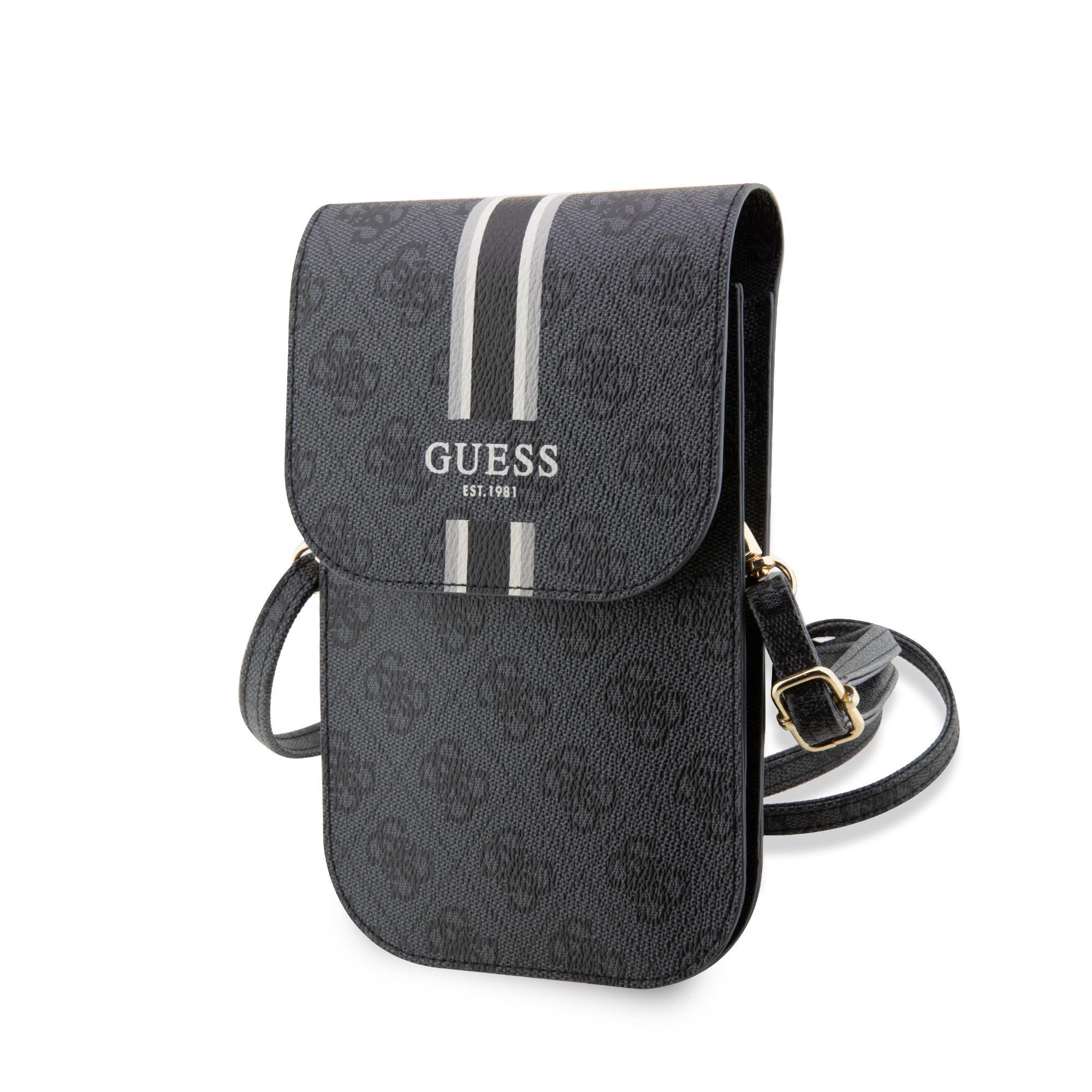 Guess “Wallet 4G Stripes” Pouch with cord Τσαντάκι κατάλληλο για smartphone Small / Medium (170x95mm) με κορδονάκι (Μαύρο – GUWBP4RPSK)