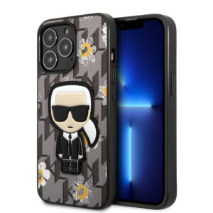 Karl Lagerfeld Flower Mono Ikonik Patch Case Θήκη προστασίας από δερματίνη – iPhone 13 Pro (Γκρι – KLHCP13LPMNFIK1)