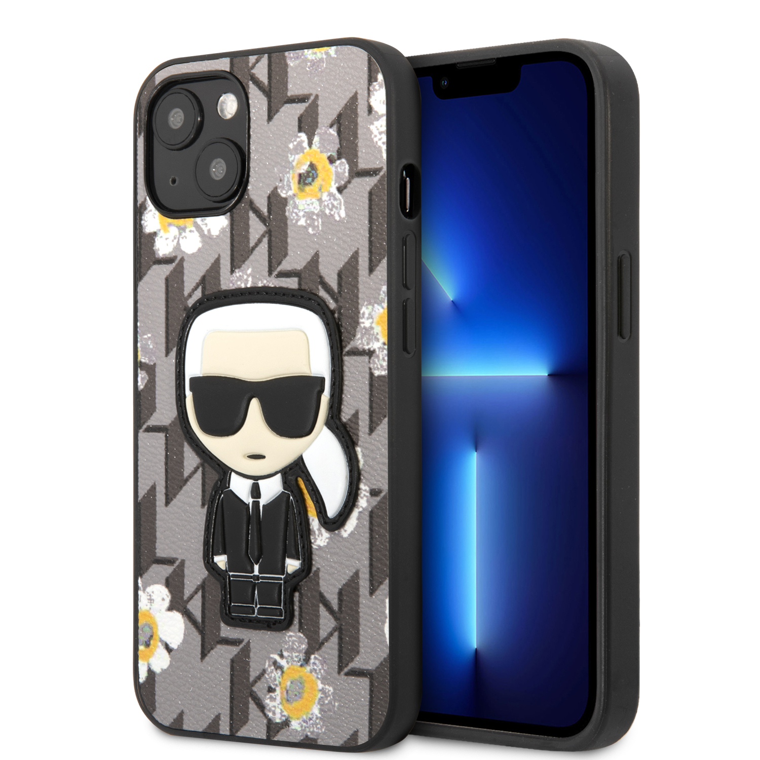 Karl Lagerfeld Flower Mono Ikonik Patch Case Θήκη προστασίας από δερματίνη – iPhone 13 (Γκρι – KLHCP13MPMNFIK1)