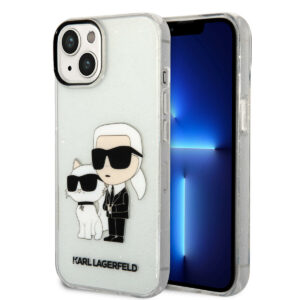 Karl Lagerfeld Ikonik Back Cover Case Karl & Choupette Διάφανη θήκη προστασίας από TPU / PC – iPhone 14 (Clear Glitter)