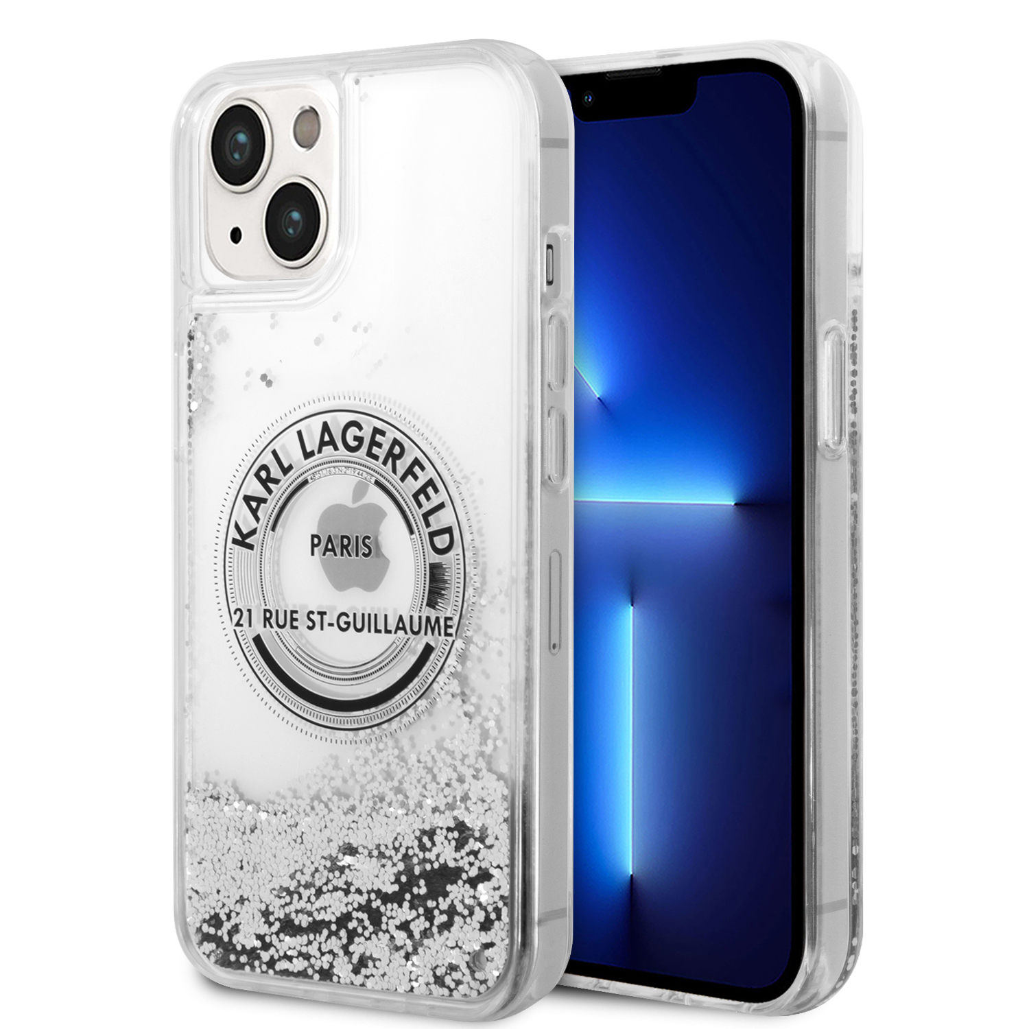 Karl Lagerfeld Liquid Glitter “Rue St.Guillaume Logo Collection” Translucent Case Θήκη προστασίας – iPhone 14 (Clear/Silver Glitter)