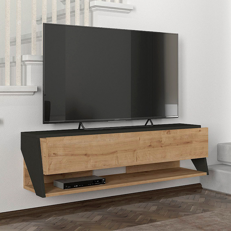 Έπιπλο τηλεόρασης επιτοίχιο Litos Megapap χρώμα sapphire oak - ανθρακί 120x29