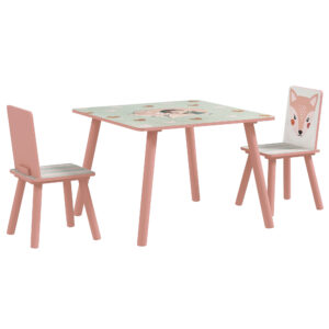 ZONEKIZ Σετ τραπέζι και καρέκλα 3 τεμαχίων για παιδιά 3-8 ετών από MDF και ξύλο πεύκου με ζωώδη σχέδια