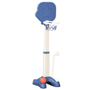 Παιδικό στεφάνι μπάσκετ HOMCOM Game 2 σε 1 με ρυθμιζόμενο ύψος και σετ γκολφ Et? 2-5 ετών - Λευκό / Μπλε