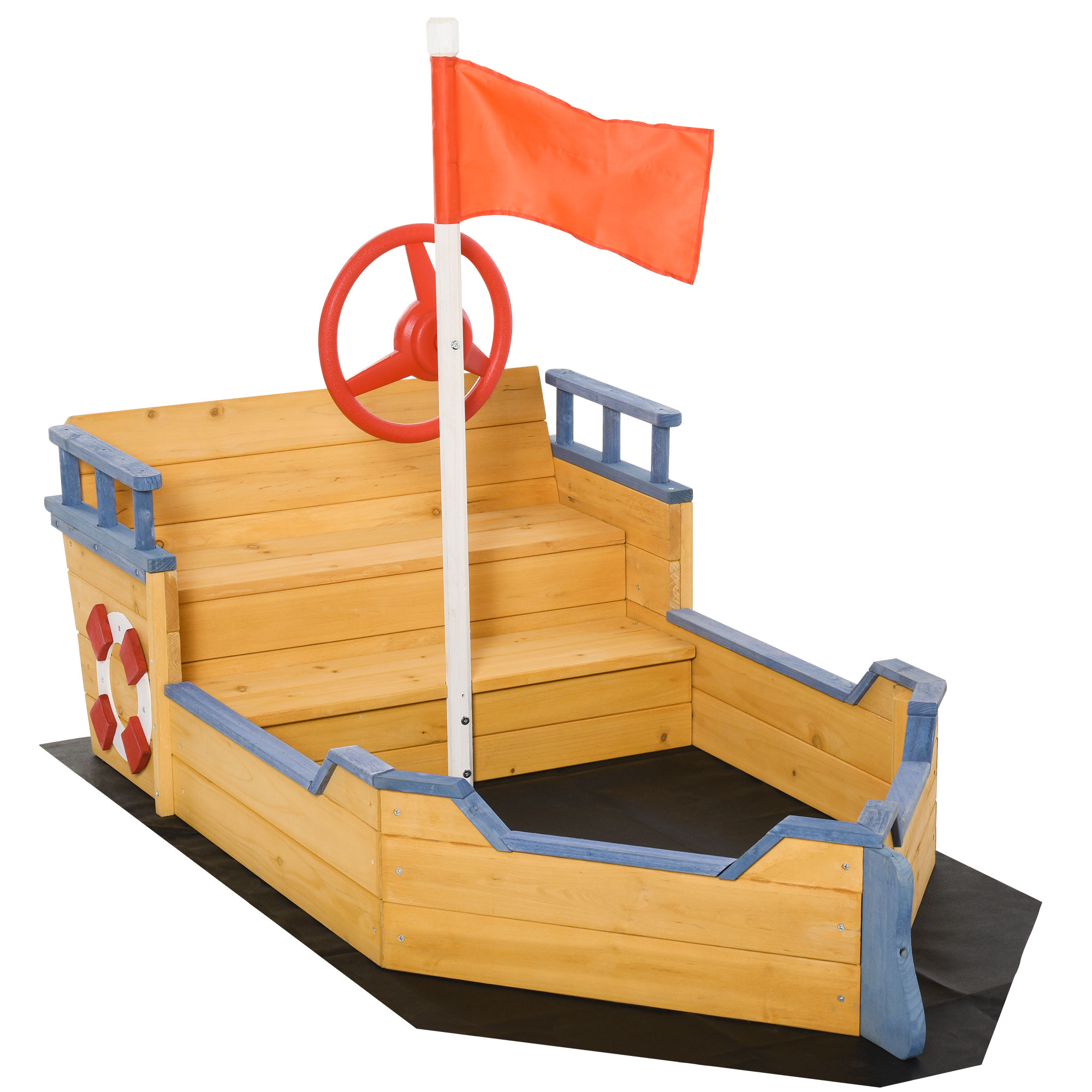 Outsunny Pirate Ship Ξύλινο Sandpit για Παιδιά με Αποθηκευτικό χώρο