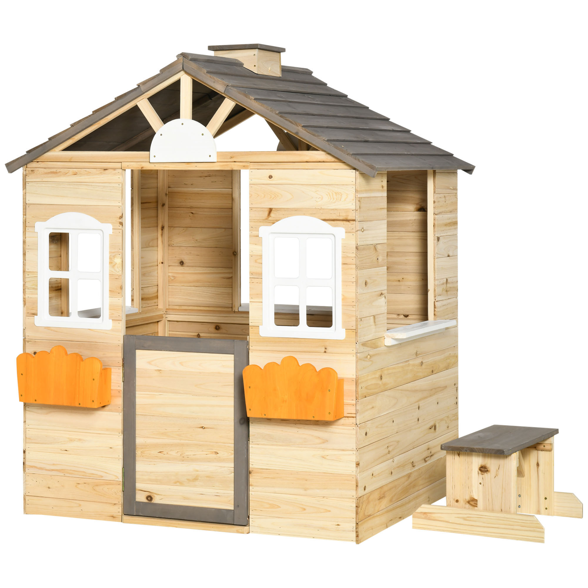 Outsunny Little House για Παιδιά 3-7 ετών με 2 παράθυρα με θήκη για γλάστρα και πάγκο