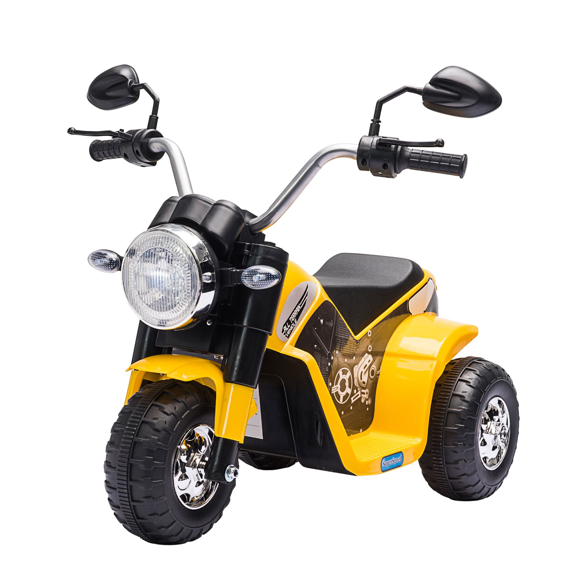 HOMCOM Ηλεκτρική μοτοσυκλέτα για παιδιά 18-36 μηνών Επαναφορτιζόμενη μπαταρία 3 τροχών - Κίτρινο