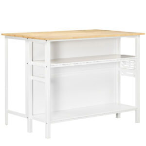 HOMCOM Kitchen Island με πτυσσόμενο πάγκο και 2 ράφια από ξύλο και ατσάλι