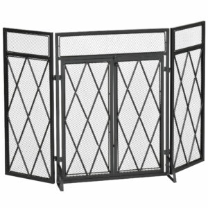 HOMCOM Metal Fire Screen με 3 Πτυσσόμενα Πάνελ και 2 Πόρτες