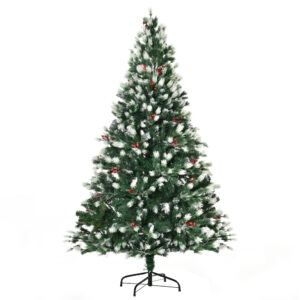 Τεχνητό Χριστουγεννιάτικο Δέντρο 180 εκ με Ψεύτικο Χιόνι και Κόκκινα Μούρα HOMCOM 830-284V01
