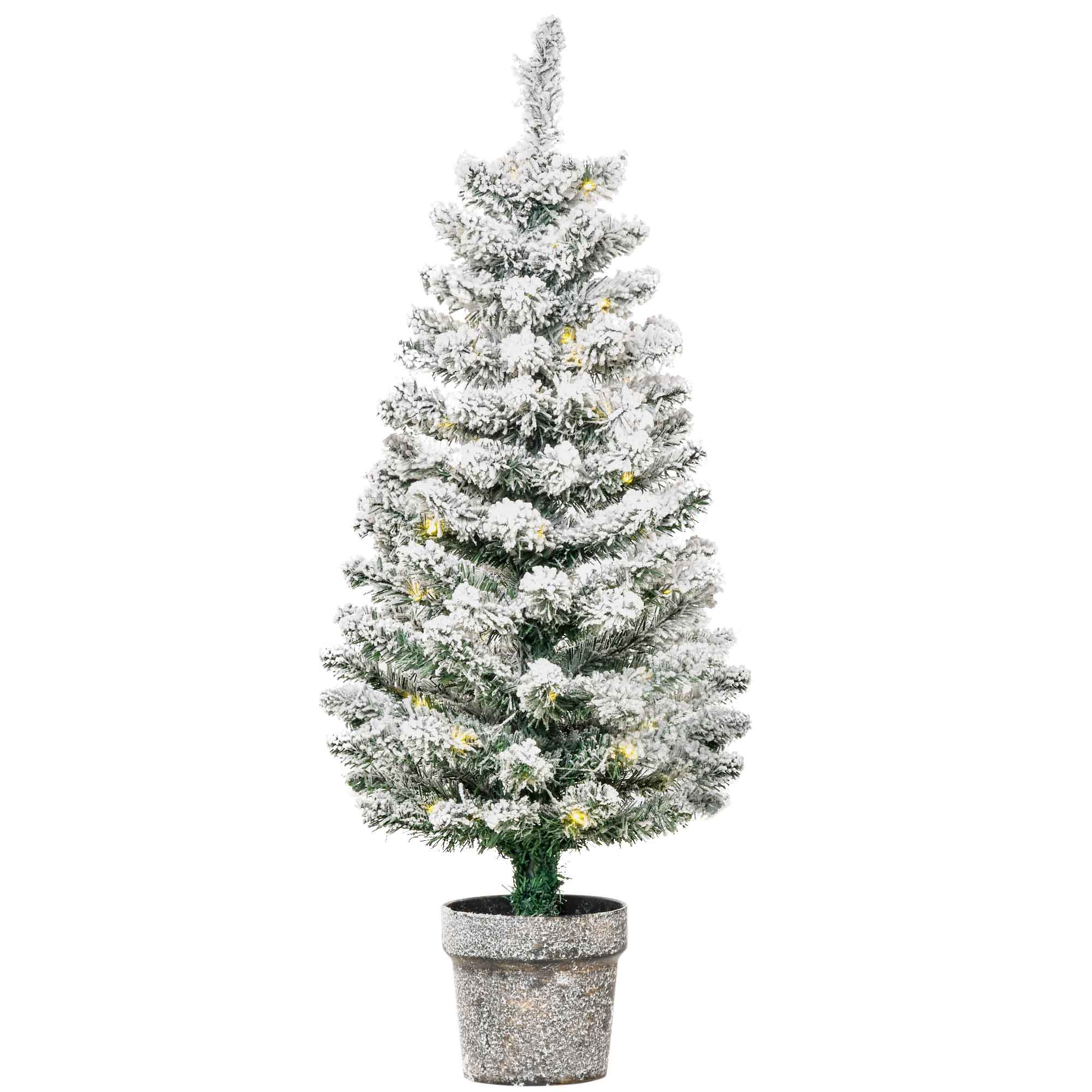HOMCM Τεχνητό Χιονισμένο Χριστουγεννιάτικο Δέντρο με Λευκά Φώτα LED και Βάση 116 Κλαδιά με Αποσπώμενη Γλάστρα 90cm - Πράσινο