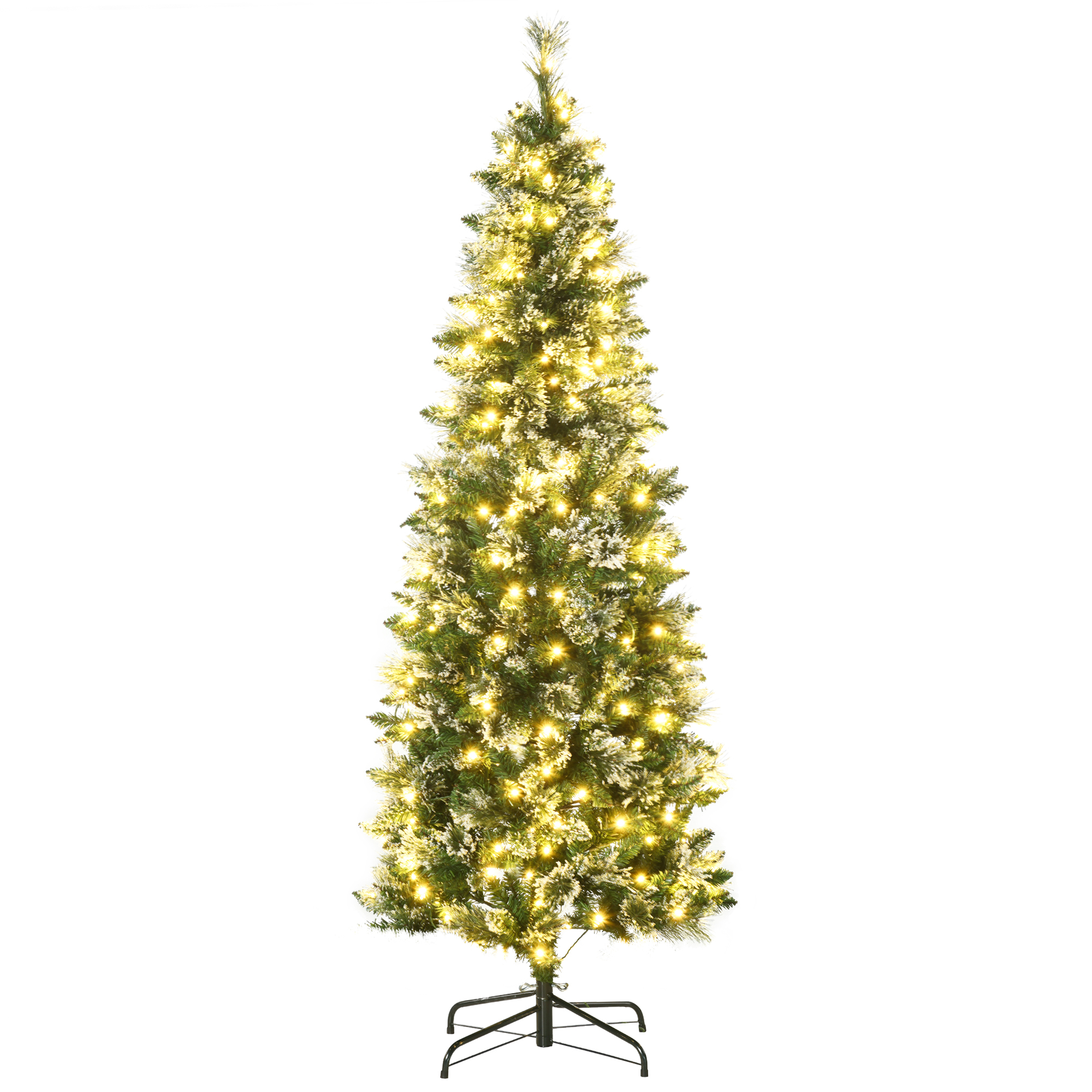 HOMCOM Χιονισμένο χριστουγεννιάτικο δέντρο 180cm με 240 φωτάκια LED και 618 κλαδιά με ατσάλινο βάση