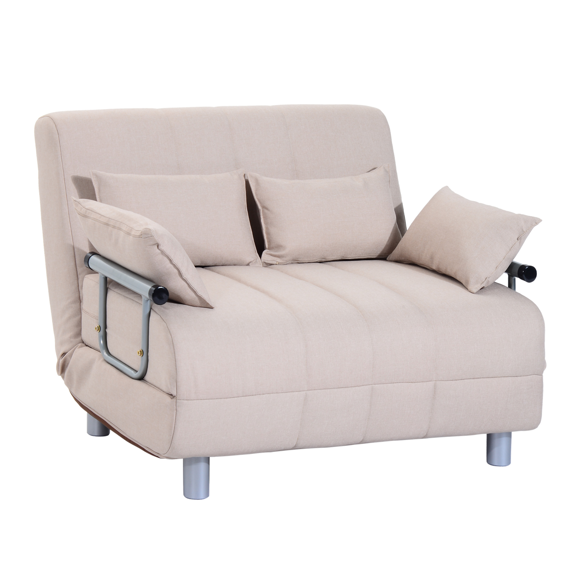Homcom Καναπές-Κρεβάτι 2 για 1 ½ Τετράγωνο από ατσάλι και ύφασμα με 4 μαξιλάρια κρέμας