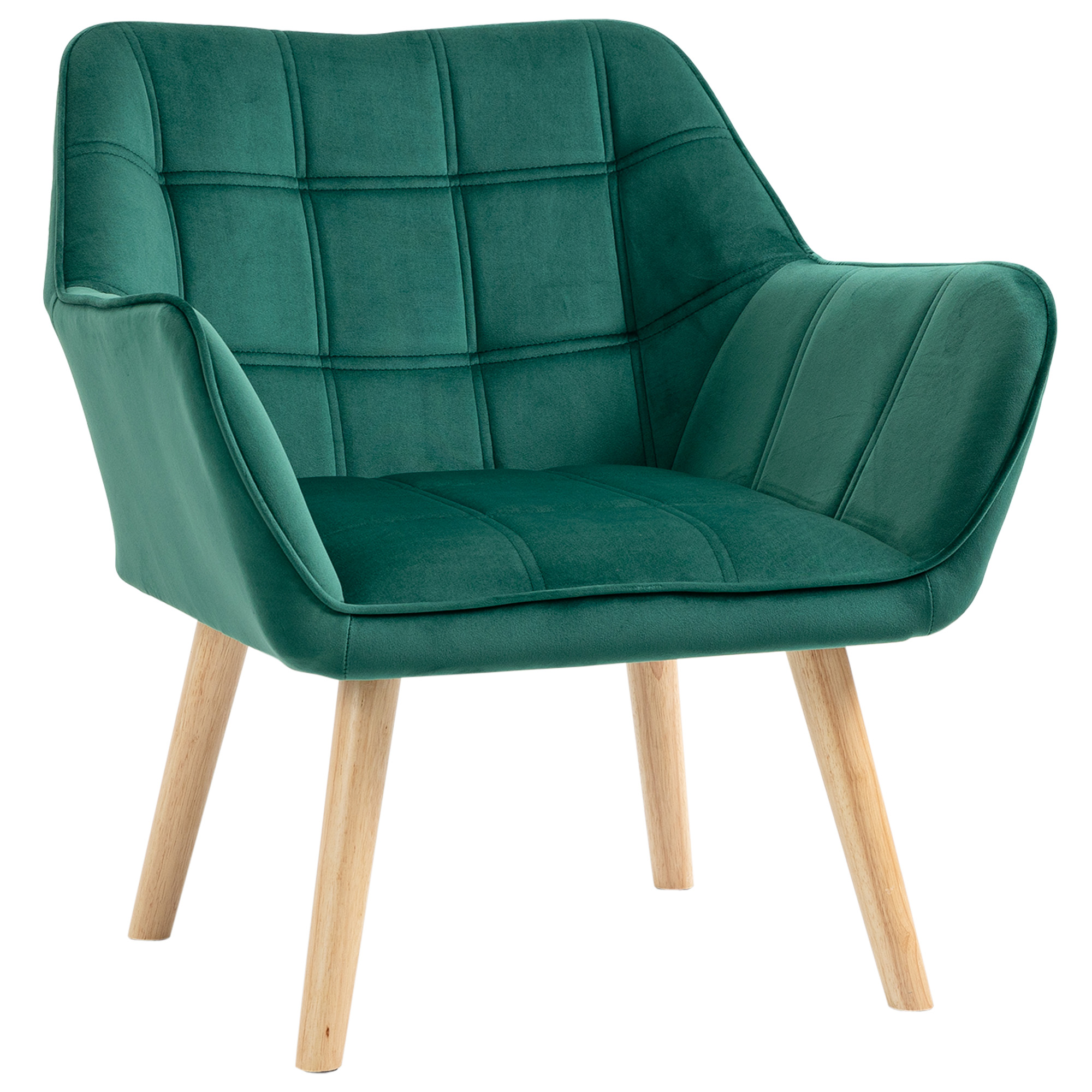 Πολυθρόνα HOMCOM Nordic style σε ξύλο και πράσινο βελούδινο εφέ για σαλόνι ή γραφείο