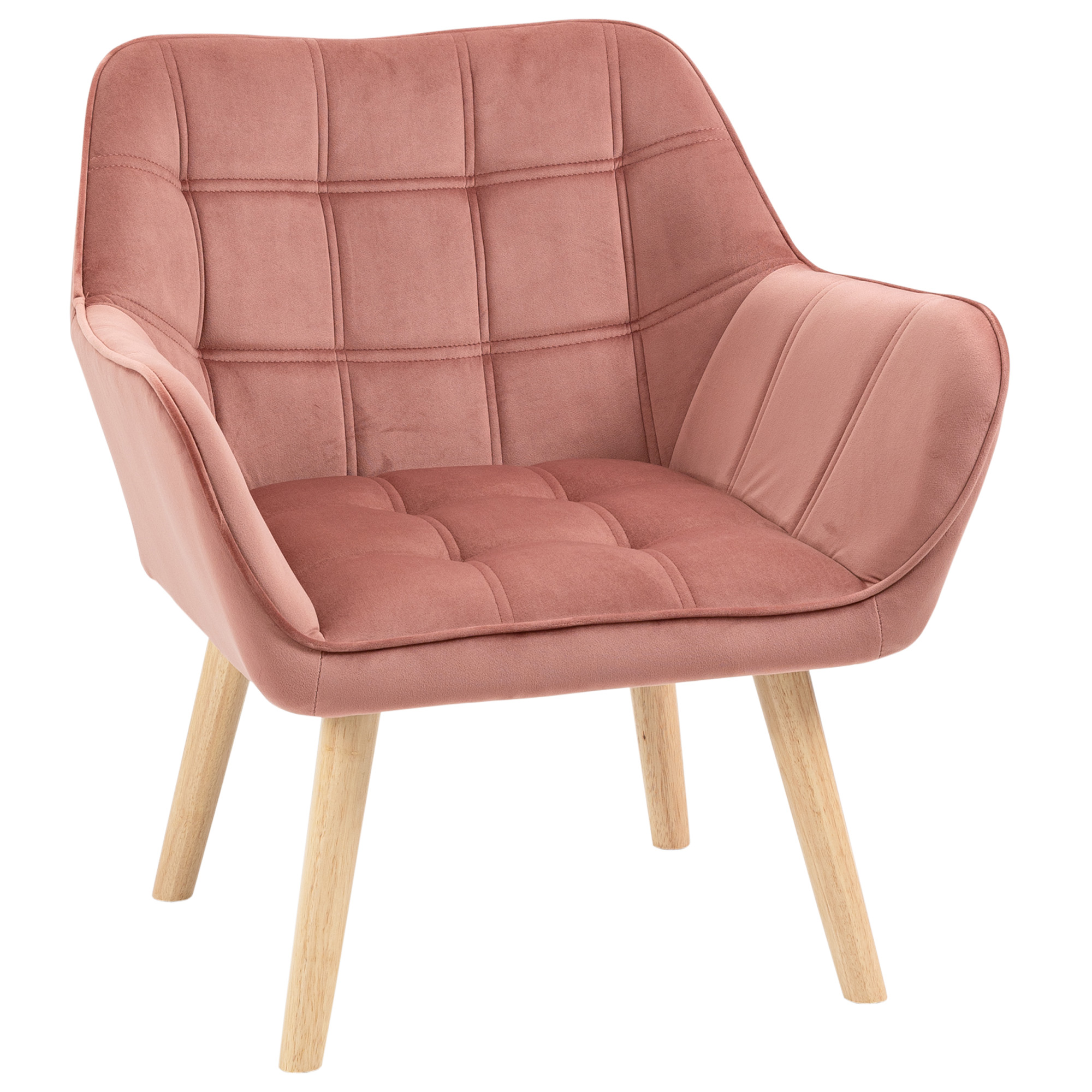 Πολυθρόνα HOMCOM Nordic style σε ξύλο και ροζ βελούδινο εφέ για σαλόνι ή γραφείο