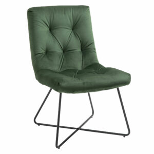 HOMCOM Μοντέρνα Επενδυμένη Καρέκλα από Μαύρο Μεταλλικό και Πράσινο Ύφασμα