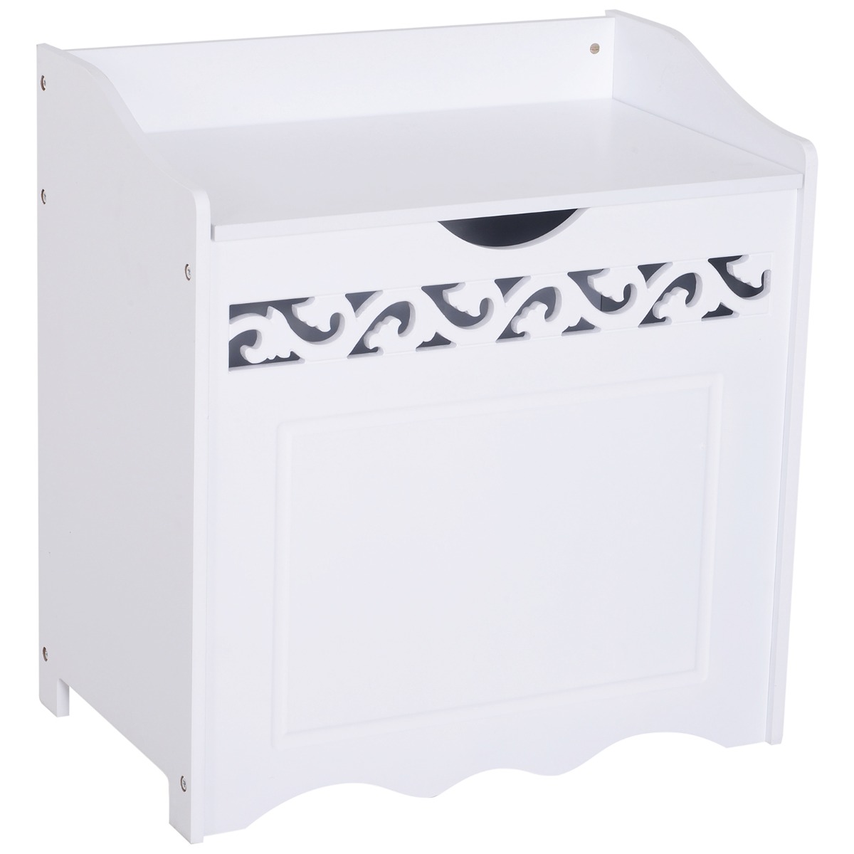 Homcom Ξύλινο Ντουλάπι Λευκό Καλάθι Πλυντηρίων με Σκαλιστή Διακόσμηση 55 x 34 x 58 cm