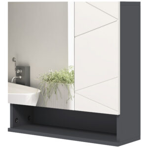Ντουλάπι kleankin με 2θυρο καθρέφτη μπάνιου και ρυθμιζόμενα ξύλινα ράφια