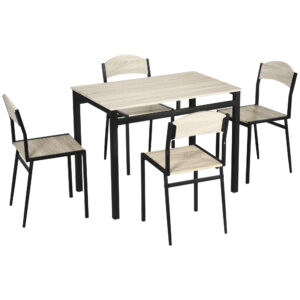 HOMCOM Σετ Τραπεζαρίας με Ορθογώνιο Τραπέζι και 4 Καρέκλες σε Ατσάλι και MDF