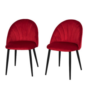 Σετ Homcom με 2 επικαλυμμένες καρέκλες τραπεζαρίας με σκανδιναβικό σχέδιο σε μέταλλο και κόκκινο βελούδο