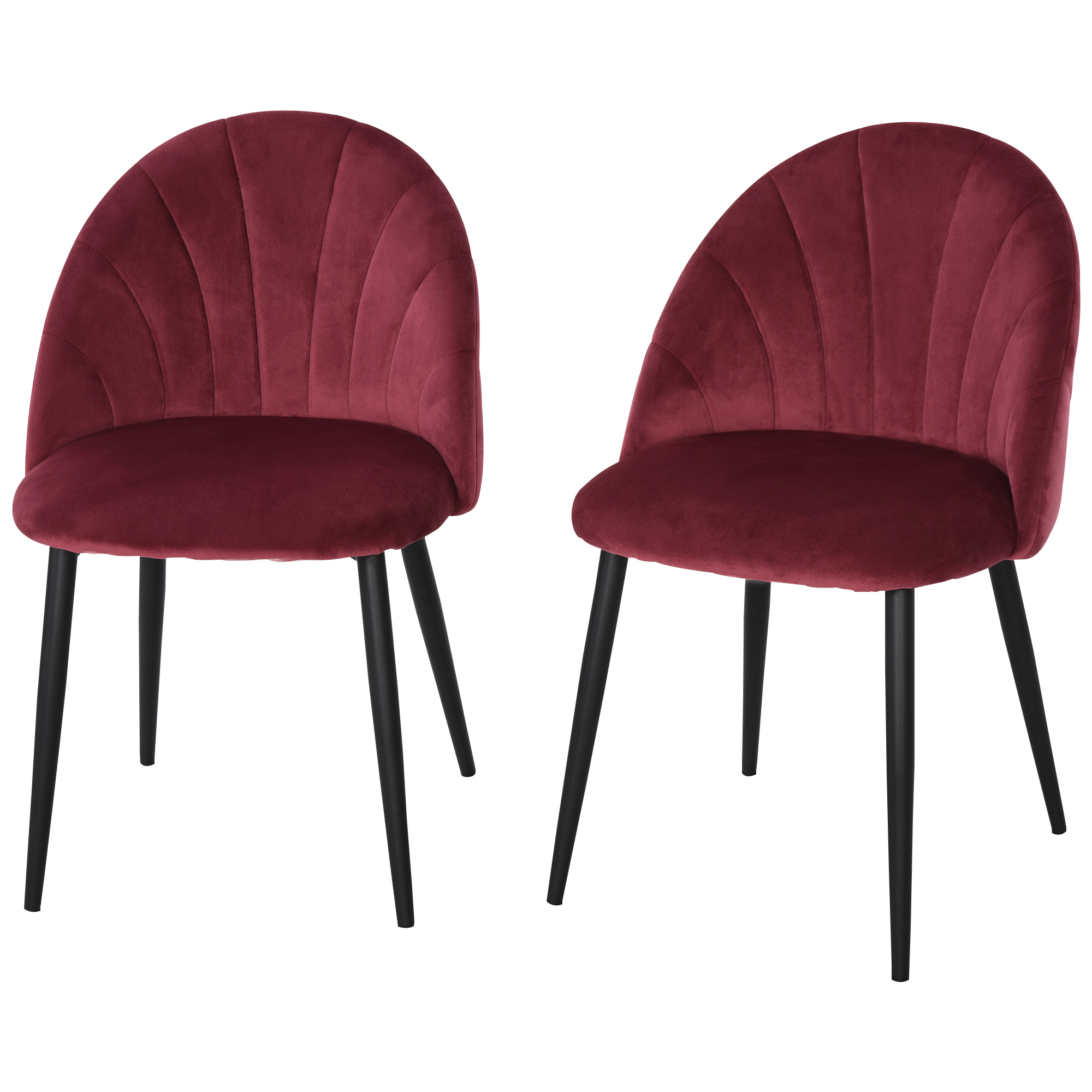 Σετ Homcom με 2 επικαλυμμένες καρέκλες τραπεζαρίας με σκανδιναβικό σχέδιο σε μέταλλο και βελούδο Βουργουνδίας
