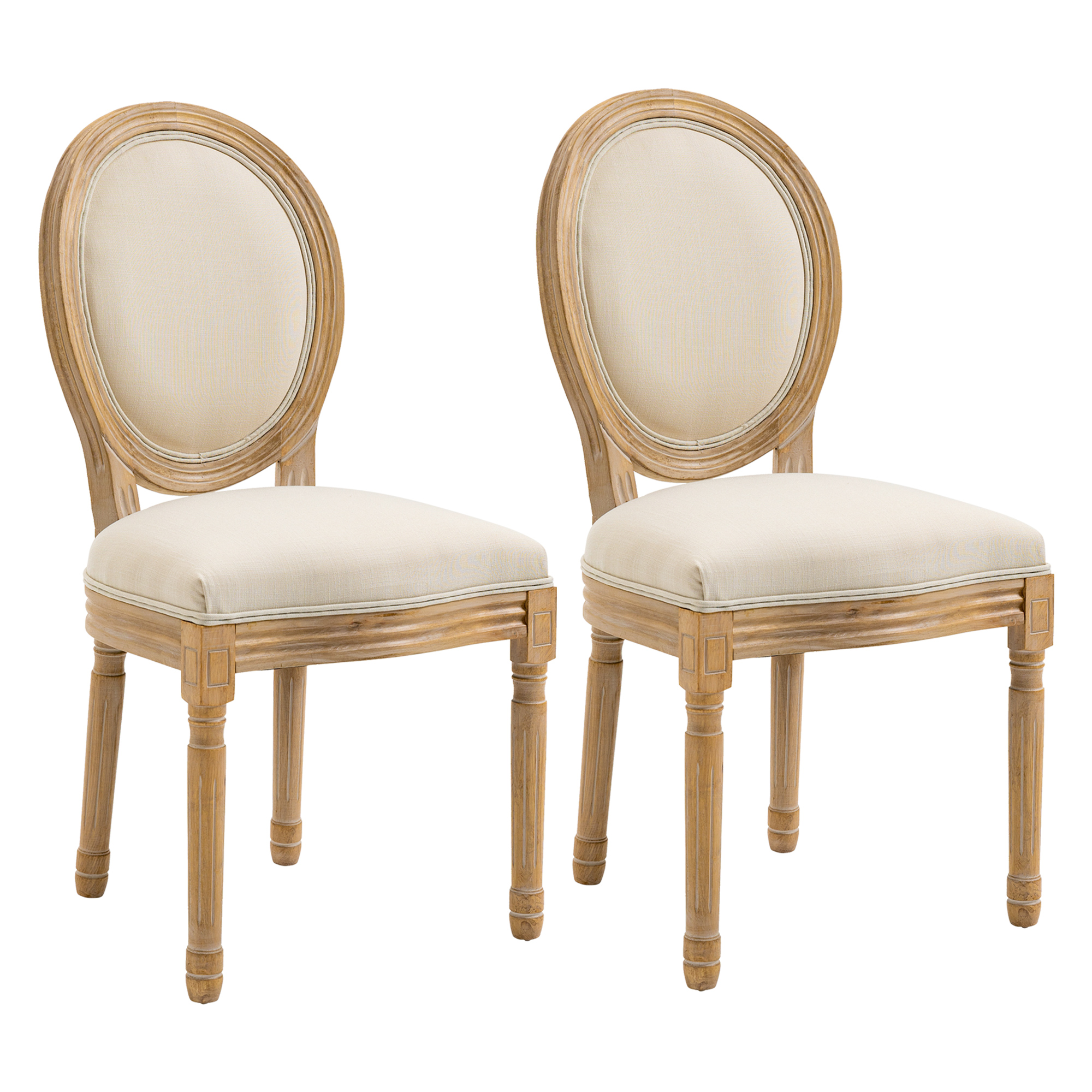 HOMCOM Σετ 2 Επενδυμένες Καρέκλες για Σαλόνι Vintage R? Tro Style σε Ξύλο και Ύφασμα 49x56x96cm - Λευκό