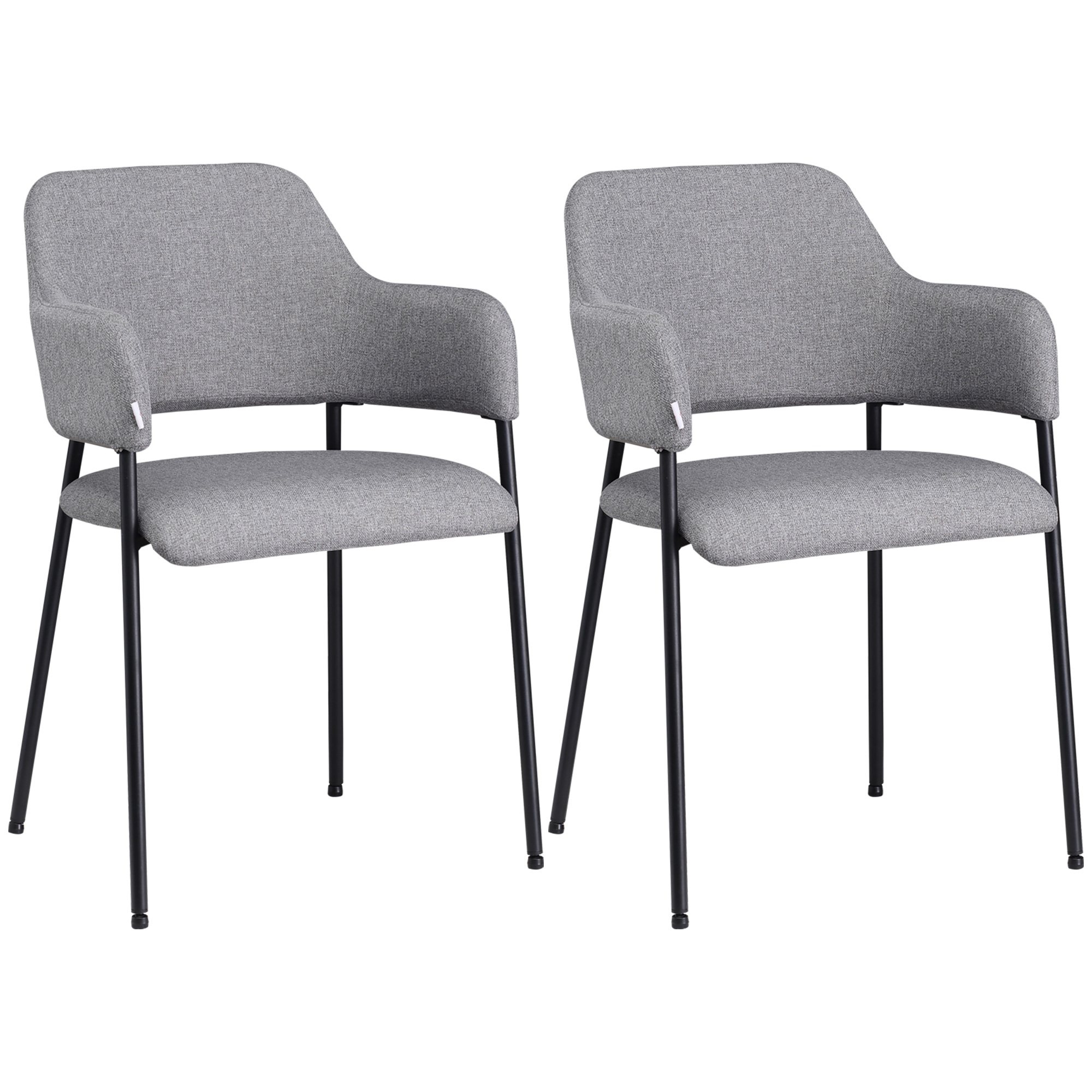 HOMCOM Σετ 2 Μοντέρνες Επενδυμένες Καρέκλες από ύφασμα με μπράτσα και Ατσάλινα πόδια
