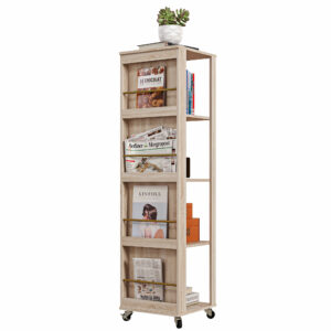 Βιβλιοθήκη HOMCOM Modern Magazine Rack με 4 Ξύλινα Ράφια σε Ρόδες