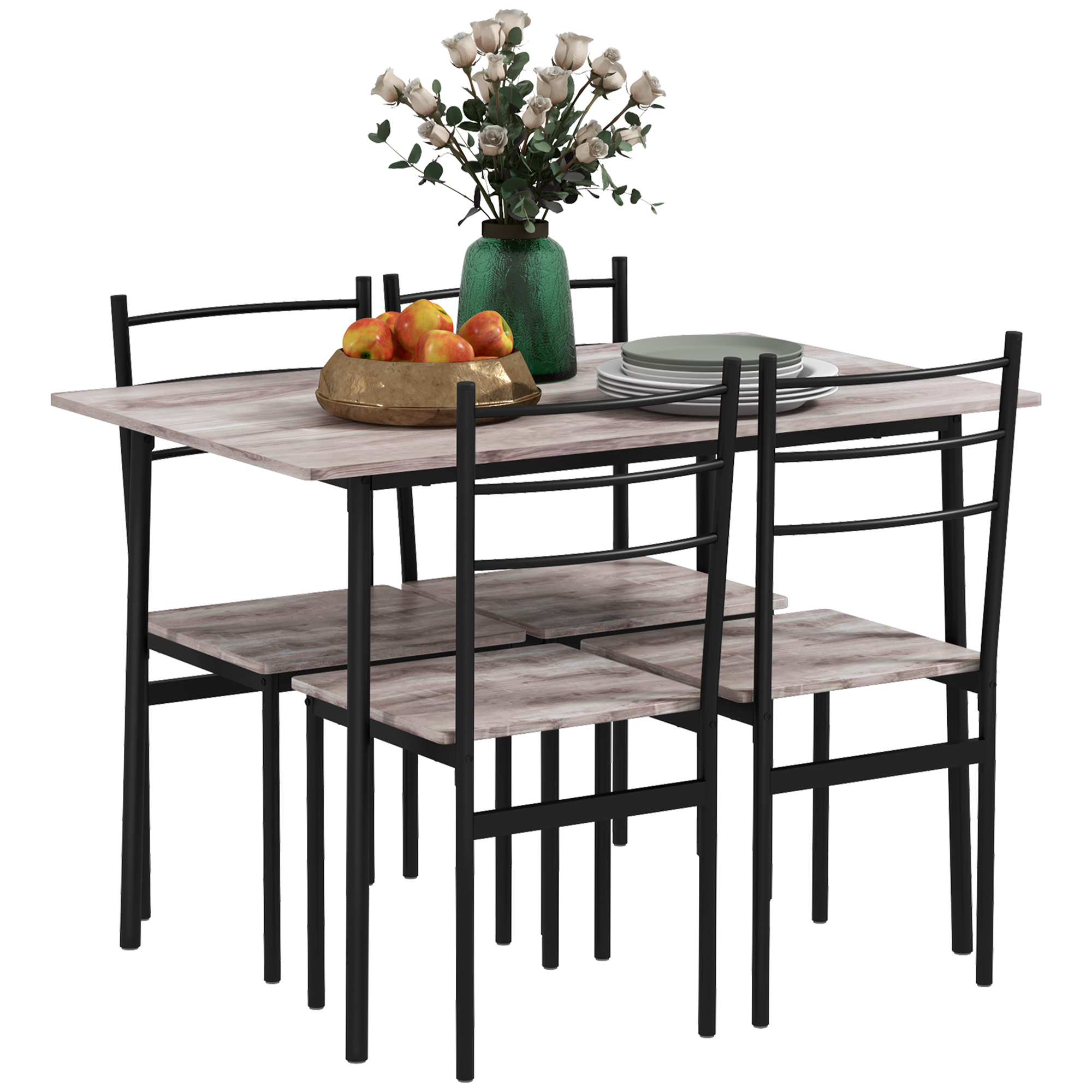 HOMCOM Σετ τραπέζι και καρέκλα 5 τεμαχίων που εξοικονομεί χώρο με ορθογώνιο τραπέζι κουζίνας και 4 μοντέρνες καρέκλες