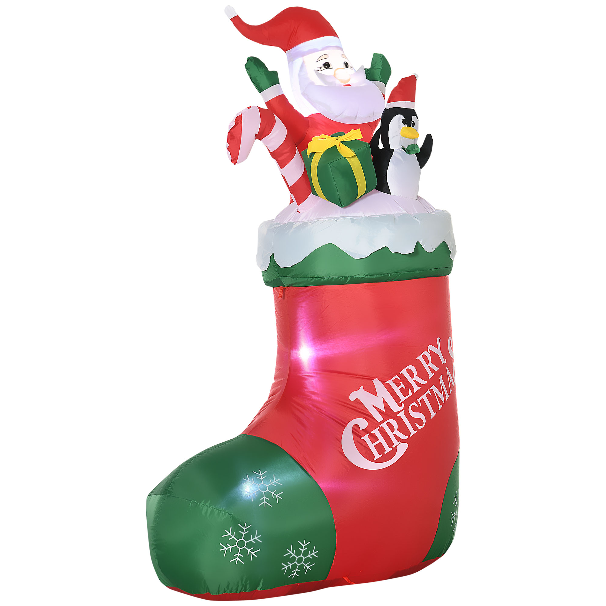 Outsunny Φουσκωτός Άγιος Βασίλης με Πιγκουίνο και Χριστουγεννιάτικη κάλτσα