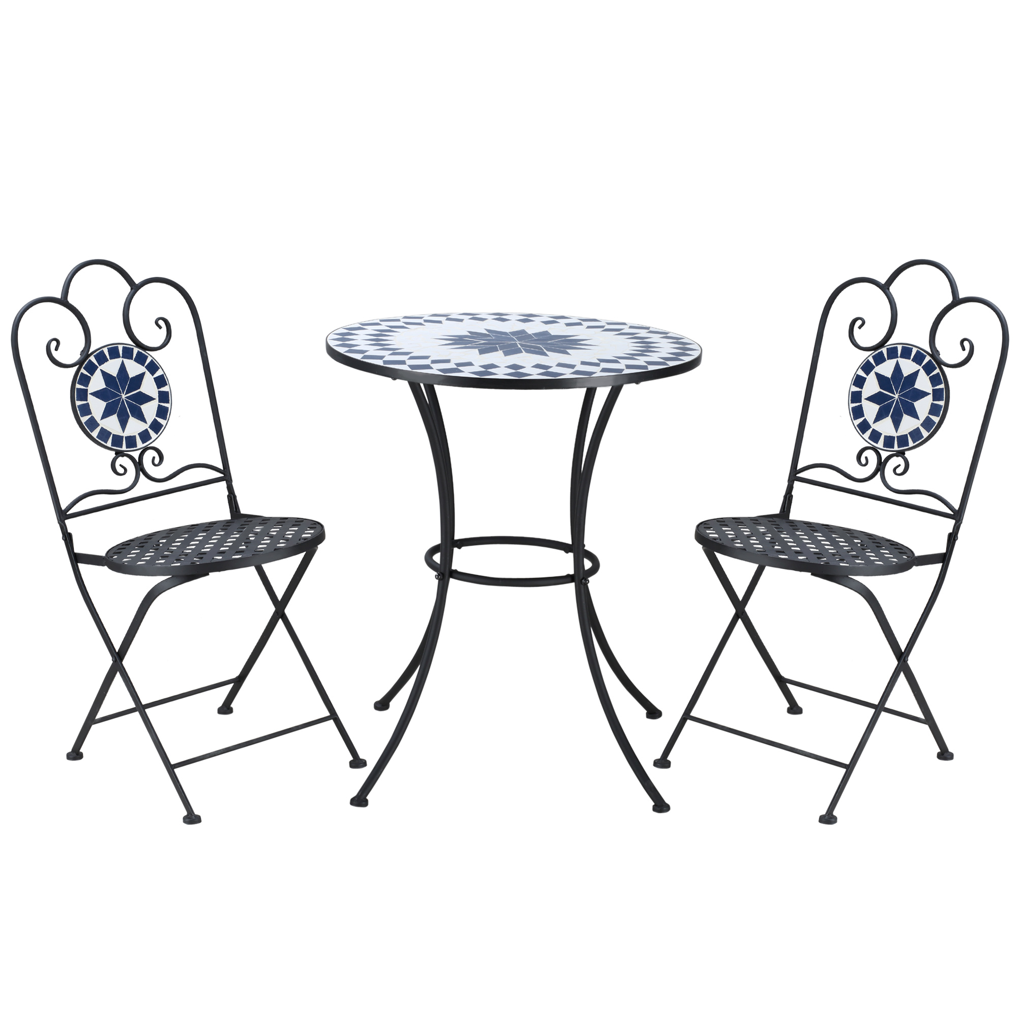 Outsunny Σετ κήπου 3 τεμαχίων με 2 πτυσσόμενες καρέκλες και 1 στρογγυλό μωσαϊκό τραπέζι